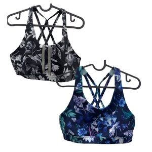 OLD NAVY ACTIVE Sports Bras Women Size M Lined Cross Straps Floral Print- 2 Bras